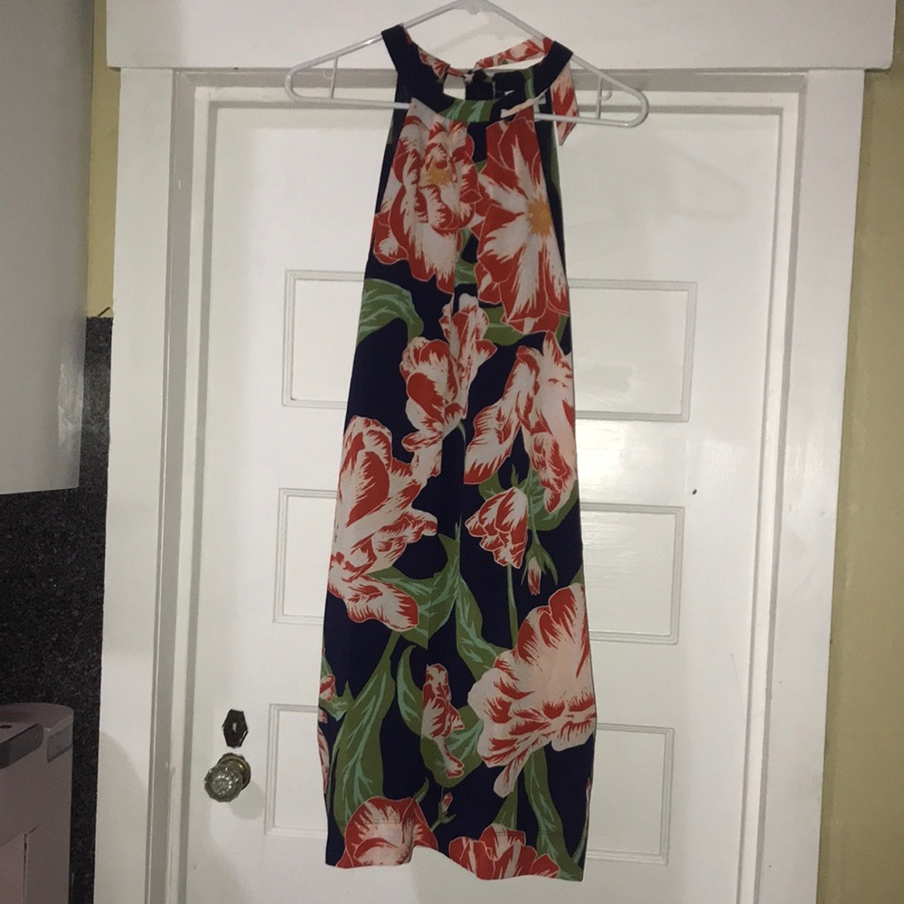 Isani for Target Navy Floral Halter Dress with Coral & Green Print